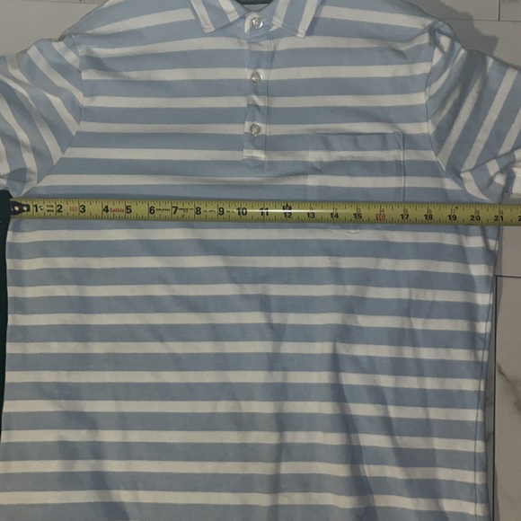 Bannna Republic Performance Pique Sky Blue Striped Casual Polo Collar Shirt - Picture 7 of 9